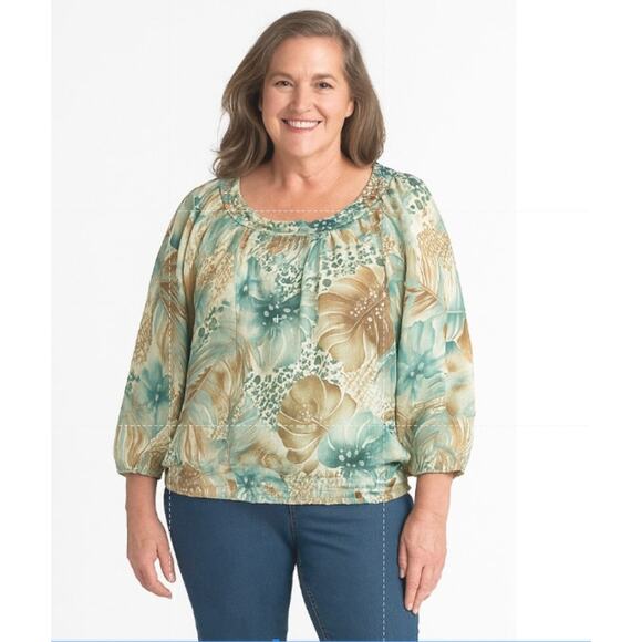 Alfred Dunner 18W Plus Women's Semi Sheer Blouse Feminine Botanical Floral Flowy - Picture 1 of 4